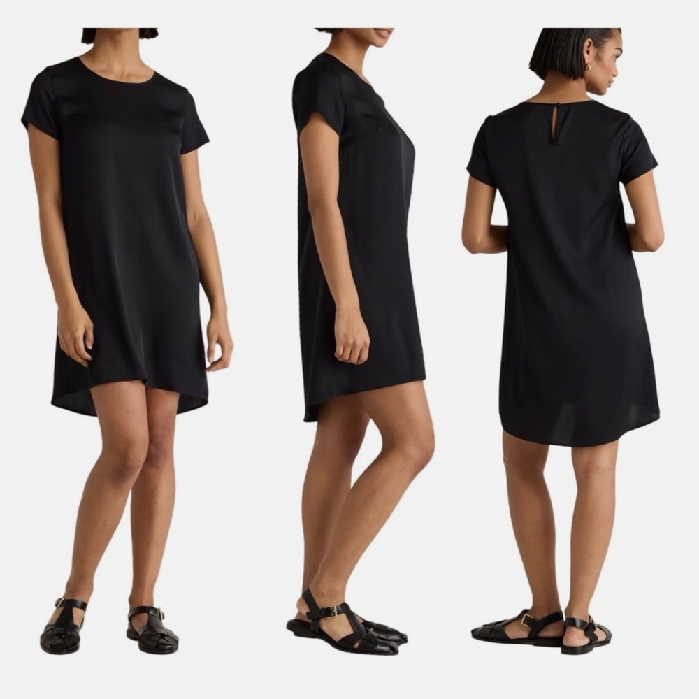 Quince washable silk tee shirt dress NWT black med